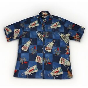 Campia Moda All Over BBQ Print Short Sleeve Button Front Shirt Men's Blue Sz XL